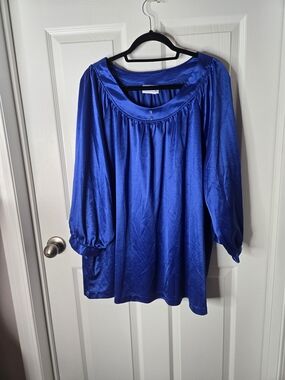 Blair Royal Blue Satin Like Peasant Blouse
